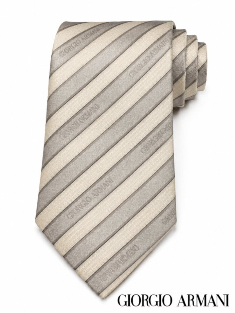 Giorgio Armani SILK TIE Gray and Cream Striped Tie